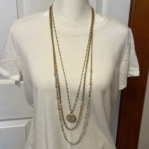 Lia Sophia Multi Layer Gold/Pearl Necklace